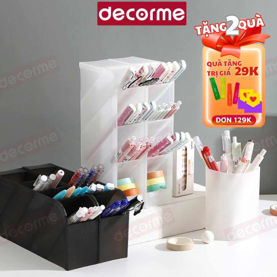Kệ đựng bút DecorMe kệ bút ống đựng bút 4 ngăn basic BW hộp cắm bút để bàn nhiều ngăn Muji văn phòng phẩm combo kệ bút