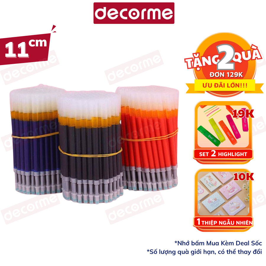 Ngòi bút bấm DecorMe ruột bút 11cm mực gel đen xanh đỏ ngòi 0.5mm dành cho bút gel bấm mực khô nhanh viết trơn mượt