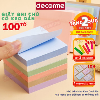 Set 100 tờ giấy ghi chú DecorMe giấy note nhiều màu sắc size 76*76mm có keo dán phụ kiện văn phòng phẩm tiện lợi SMN