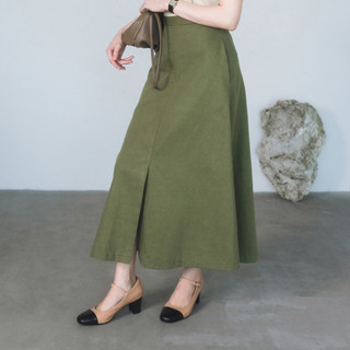 IVORYA - Chân Váy Chữ A Xẻ Tà Phía Trước Màu Xanh Rêu Có Tăng Đưa Điều Chỉnh Eo - SK9954B