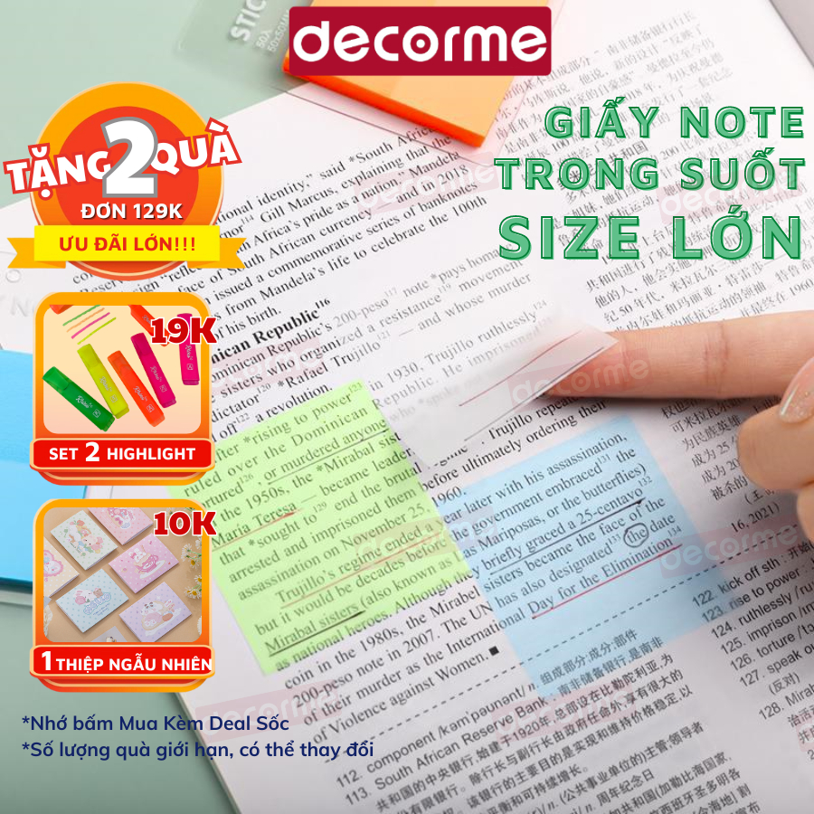 Giấy note trong suốt DecorMe giấy note copy tàng hình giấy ghi chú nhiều màu không thấm nước phụ kiện văn phòng phẩm