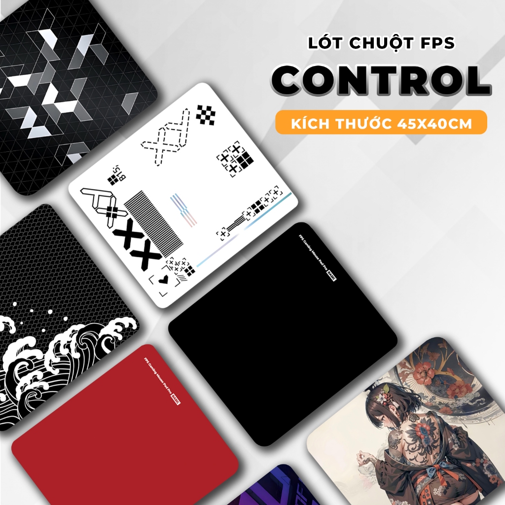 Lót chuột FPS Control kích thước 45x40cm dày 3mm, pad chuột gaming đa dạng mẫu mã chống trơn trượt