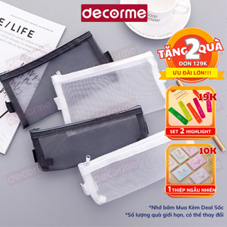 Túi đựng bút Decorme túi lưới hộp đựng bút lưới trong suốt phong cách Hàn Quốc đựng đồ văn phòng phẩm, mỹ phẩm