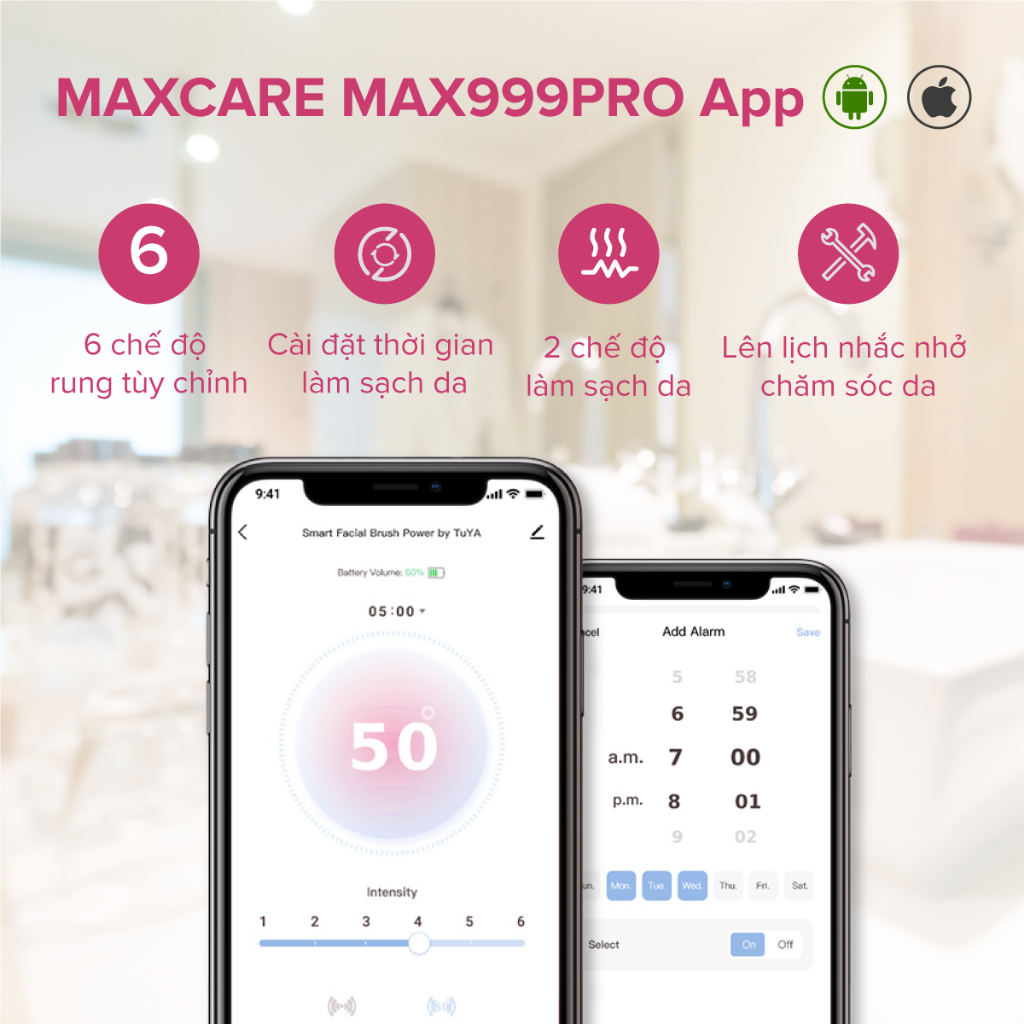 Máy Rửa Mặt Tích Hợp ĐẨY TINH CHẤT Multi-Task Maxcare ULTRA V1 Công Nghệ Ánh Sáng Đỏ/Xanh & Máy Rửa Mặt App Max999Pro | BigBuy360 - bigbuy360.vn