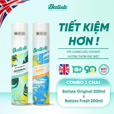 Combo 2 Chai Dầu Gội Khô Batiste 200ML Giúp Tóc Hết Bết Dính Tươi Mát Tức Thì (Original&Fresh 200ml)