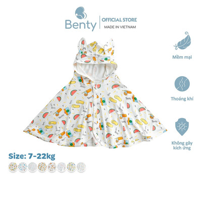 Áo choàng BENTY họa tiết chống nắng đáng yêu cho bé trai, bé gái từ 7-22kg chất liệu cao cấp mềm mại