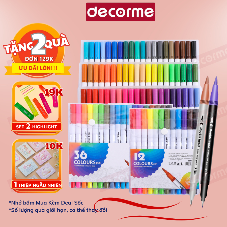 Bút brush viết calligraphy DecorMe bút dual tip brush pen 2 đầu đa năng trang trí sổ, bullet jounal, take notes