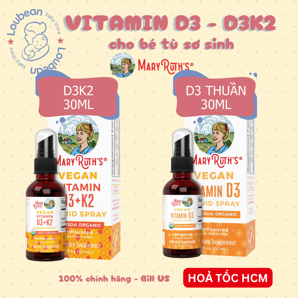 Date 11/26-2027 Vitamin D3 D3K2 Mary Ruth’s hữu cơ dạng xịt cho bé 30ml nội địa Mỹ Loubean