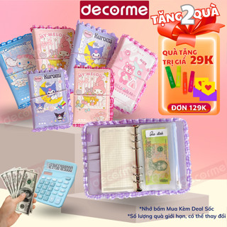 Sổ tiết kiệm tiền DecorMe viền ren Sanrio sổ chi tiêu da PU sổ tay Kuromi Melody Cinnamol nhiều ngăn túi zip thông minh