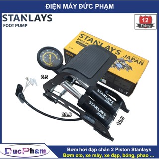Bơm hơi đạp chân đa năng 2 ống Stanlays Kirito, bơm ô tô, xe máy, xe đạp, bóng, phao.