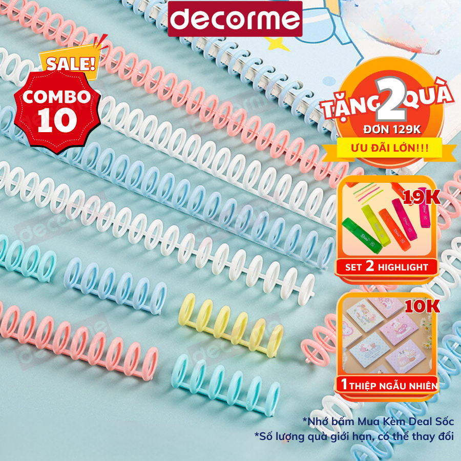 COMBO 10 thanh còng nhựa mềm cao cấp A4 30 lỗ làm sổ planner bullet journal Decorme