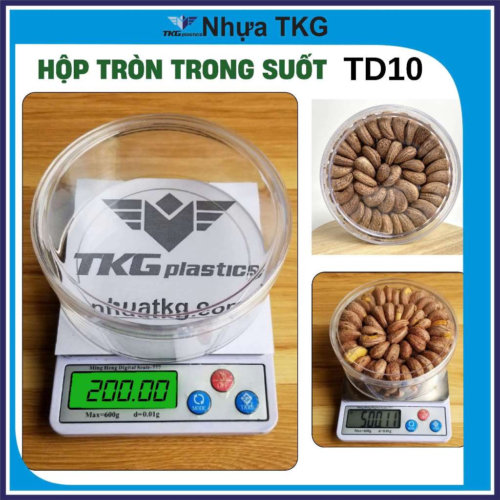 50 Hộp nhựa trong suốt xếp 2 hàng và 3 hàng hạt điều 500g hộp nặng 200g