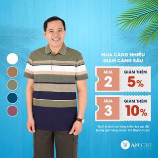 Áo polo nam trung niên ANCHI họa tiết kẻ ngang 2024 dáng suông tặng bố - ACPL2024