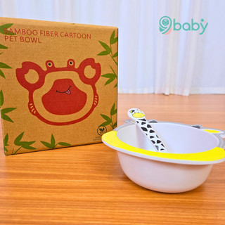 Bộ bát ăn dặm, chén ăn dặm kèm thìa làm bằng sợi tre an toàn cho bé 9BABY mẫu bò sữa