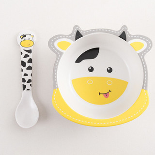 Bộ bát ăn dặm, chén ăn dặm kèm thìa làm bằng sợi tre an toàn cho bé 9BABY mẫu bò sữa