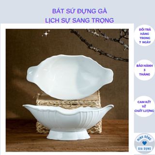 Bát thuyền đựng gà ( gốm sứ ) cúng nguyên con, hoa quả gốm sứ Bát Tràng men trắng dày cao cấp