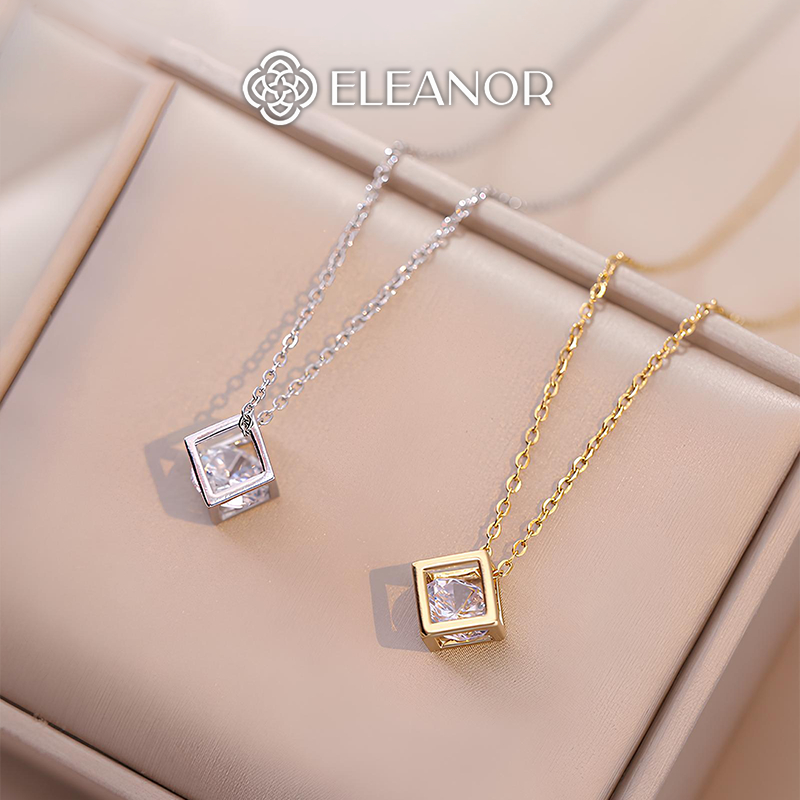 Dây chuyền nữ titan Eleanor Accessories thiết kế hình vuông đính đá phụ kiện trang sức vòng cổ 8384