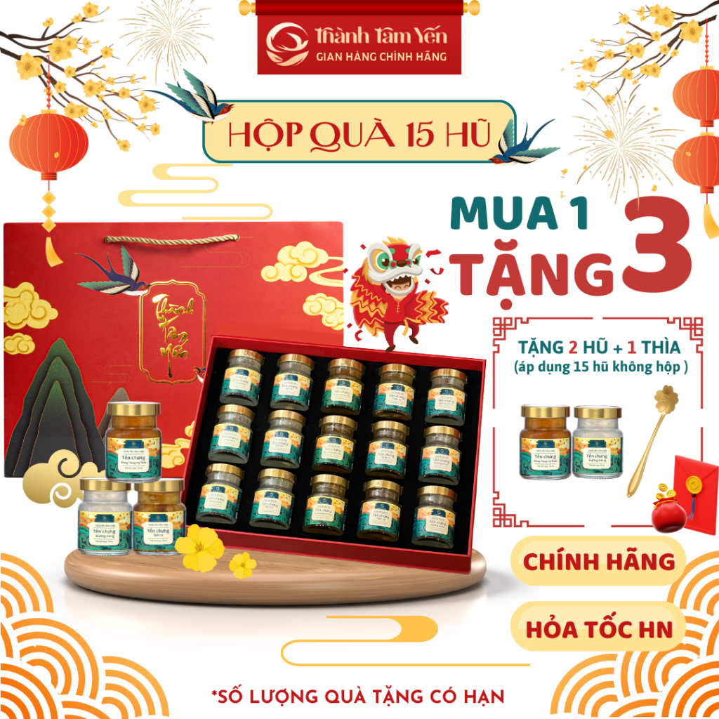   Set 15 Hũ  Yến Chưng Sẵn 30% Tổ yến hũ 70ml - Nước Yến Thành Tâm Yến - Quà Tết Cao Cấp - Quà Biếu Tặng 