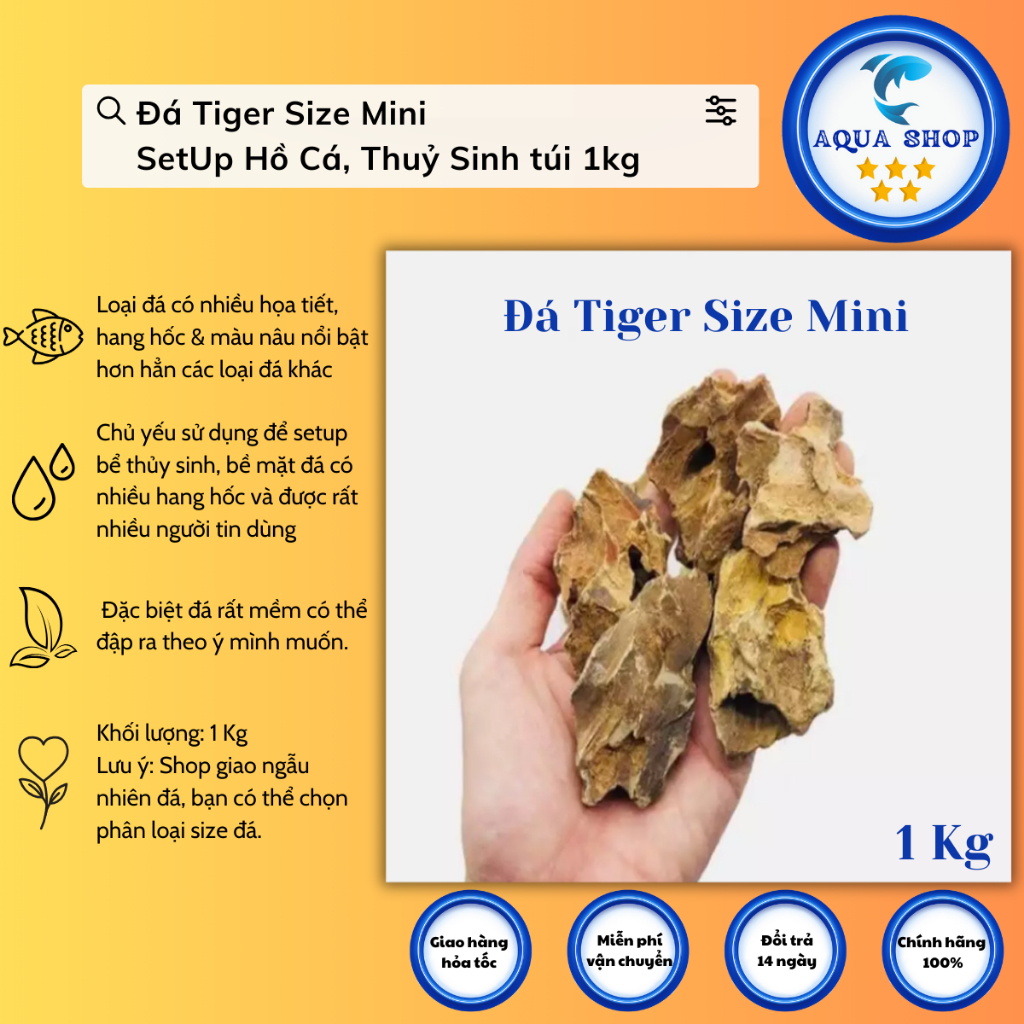 Đá Tiger Size Mini SetUp Hồ Cá, Thuỷ Sinh túi 1kg