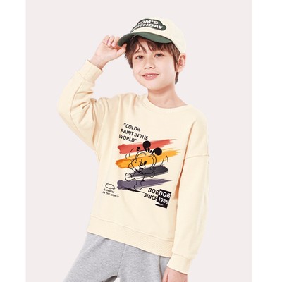 Sweater bé trai BOBDOG áo dài tay cổ tròn chất liệu da cá cotton ấm áp in hình ô tô cho bé