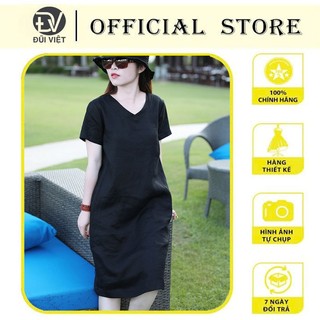 Đầm suông nữ chất đũi mềm cổ tim kèm dây đai thắt eo thời trang nữ phong cách Hàn Quốc DA196