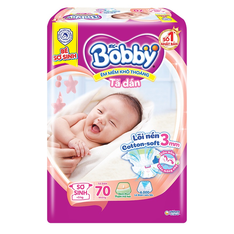 Tã dán sơ sinh Bobby Newborn 70 miếng