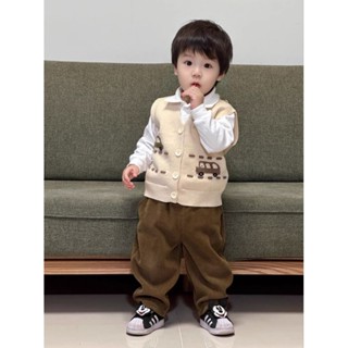  Áo gile len thu đông cho bé TinhHoaStore cúc cài giữa hàng Quảng châu loại 1 dệt hình ô tô cho bé trai 8-17kg 