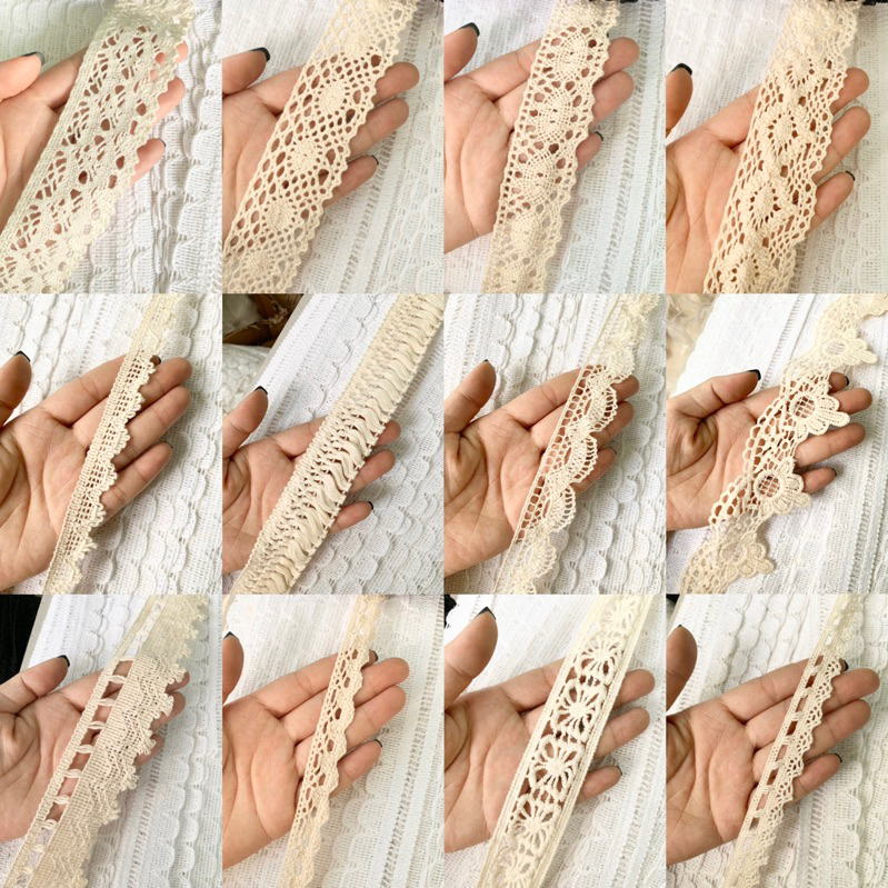 Dây ren chỉ cotton trang trí quần áo viền Ren vải,ren cotton vintage phụ kiện bờm tóc dây nón quai n
