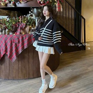 Áo len nữ sọc kẻ tay dài form lửng hàng nhập! (có sẵn, hình thật) THẢO NGỌC STORE