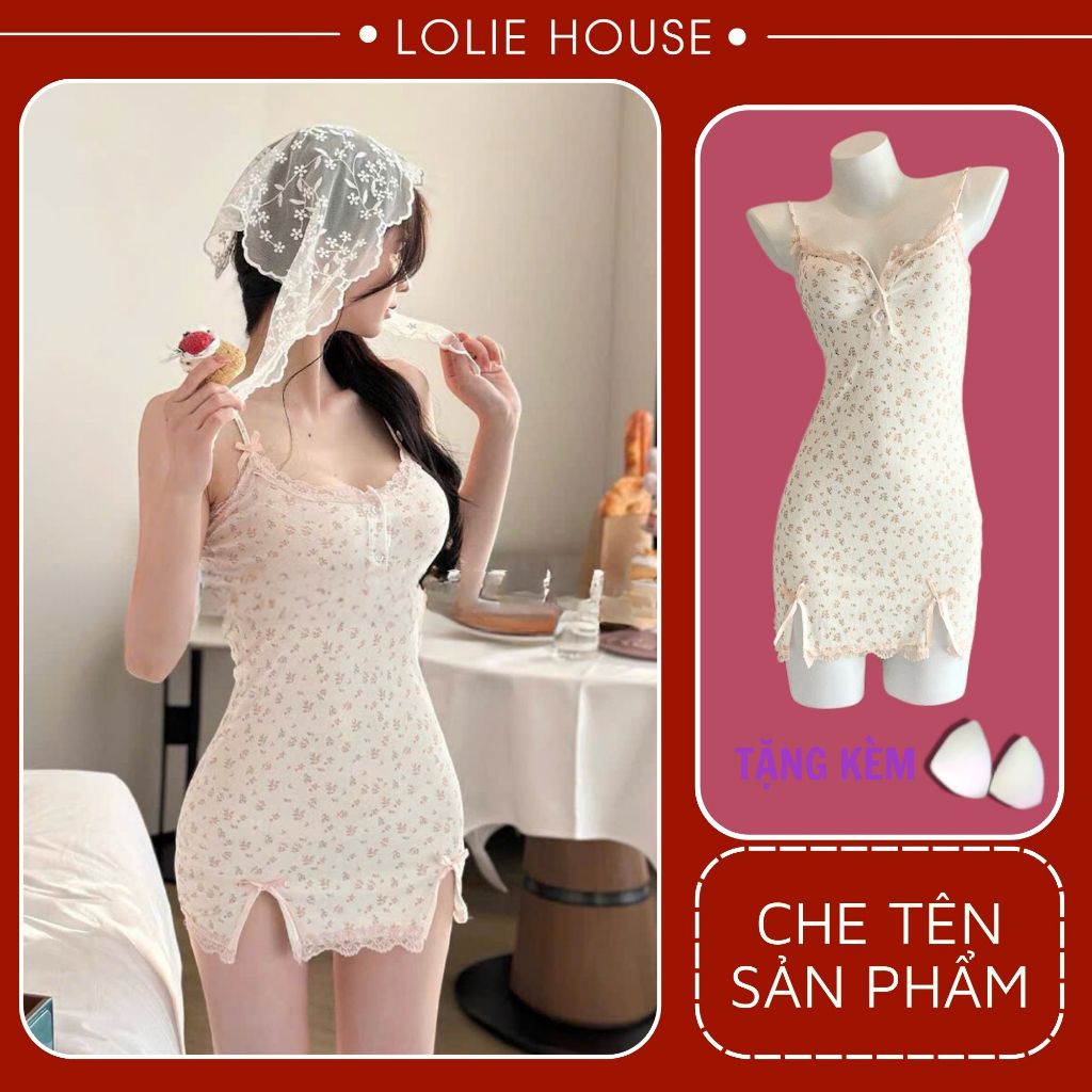 Váy hoa nhí dễ thương có cúc ngực Đầm thức sexy có mút ngực cho nữ LOLIE HOUSE - VN9