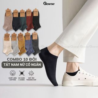 Set 10 đôi tất vớ nam nữ cổ ngắn nhiều màu GOMTAT, chất liệu cotton mềm mại thoáng mát - CB023-10DOI
