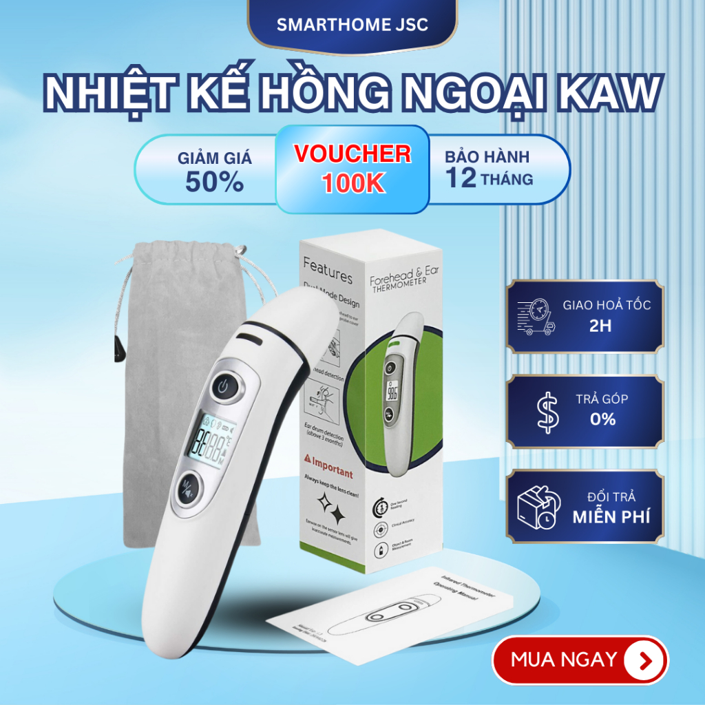 Nhiệt Kế Điện Tử Hồng Ngoại Kaw, Đo Trán, Đo Tai, độ chính xác cao, an toàn, bảo hành 12 tháng