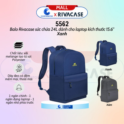 [HỎA TỐC] Balo Rivacase 5562 sức chứa 24L dành cho laptop 15.6" - Hàng chính hãng
