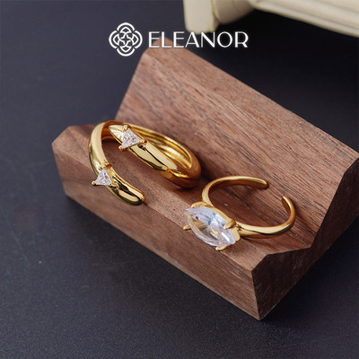 Nhẫn nữ hở Eleanor Accessories thiết kế viền trơn đính đá nhẫn cá tính phụ kiện trang sức 8360
