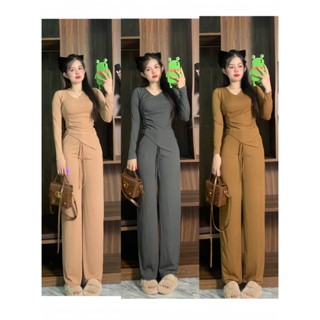 S1993 - Set bộ thun tăm lạnh phom quần suông kèm áo tay dài