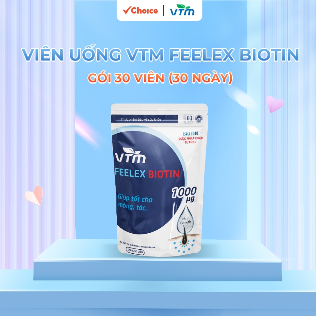 Viên uống VTM Feelex Biotin OZO-4 ngăn rụng tóc, hỗ trợ mọc tóc Biotin gói 30 viên