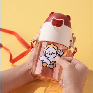 Bình tập uống nước cho bé kèm sticker siêu đáng yêu dung tích 300ml, Bình tập hút cho bé kèm dây đeo tiện lợi