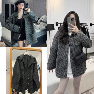 Áo khoác jeans denim tràn hoạ tiết chất bò dày mềm phom dáng rộng phong cách trẻ trung