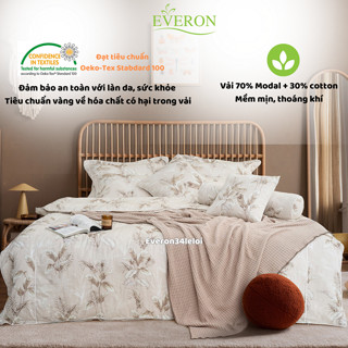 Mẫu chăn ga gối EVERON màu be kem vải Modal EPM 25028 Đích Đến Hạnh Phúc