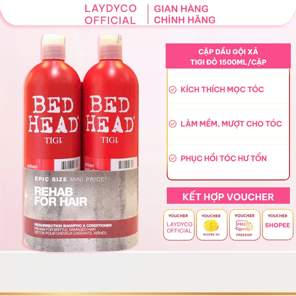Dầu Gội Tigi Đỏ Bed Head Phục Hồi Cấp Độ 3 - 750ml , Cặp Dầu Gội Xả Phục Hồi Tóc Hư Tổn