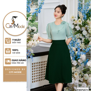Đầm công sở CITI MODE FASHION thiết kế dáng xoè xanh đính hoa tay bèo DH5021