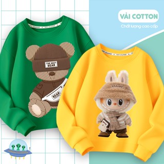Áo sweater thu đông cho bé trai BOBDOG, áo nỉ da cá dài tay cổ tròn họa tiết in hình LABUBU dễ thương cho bé