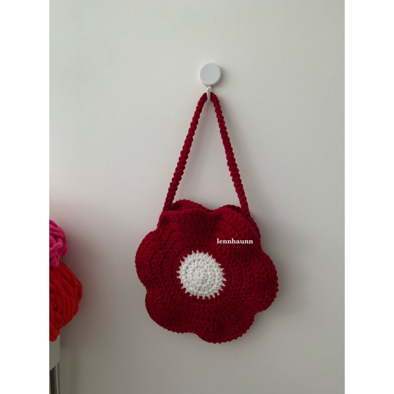 Túi len đeo chéo hình bông hoa handmade (kèm ảnh thật)