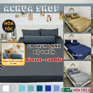 [HỎA TỐC] Bộ Ga Giường Thun Lạnh 4 Món ACHUASHOP Bộ Ga Trải Giường Ga Nệm Thun Lạnh Drap Giường 4m