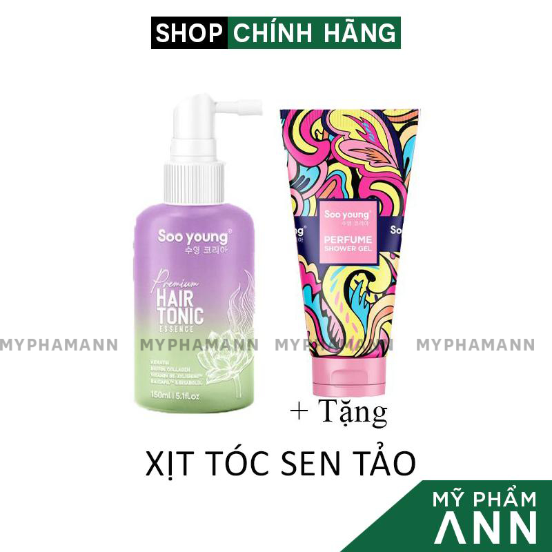 Xịt Tóc Sen Tảo Soo Young Chính Hãng - Premium Hair Tonic Essence 150ml - Tặng Sữa Tắm