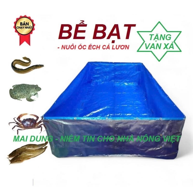[ Tặng van xả ] Bể bạt nuôi ốc ếch cá lươn xanh dương 3x2x1, dầy dặn chắc chắn