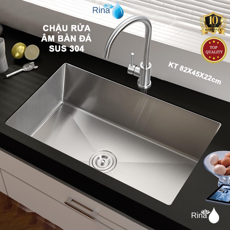 Chậu rửa chén bát âm bàn đá sang trọng 1 hố (học) Rina KT82x45x22 MH03