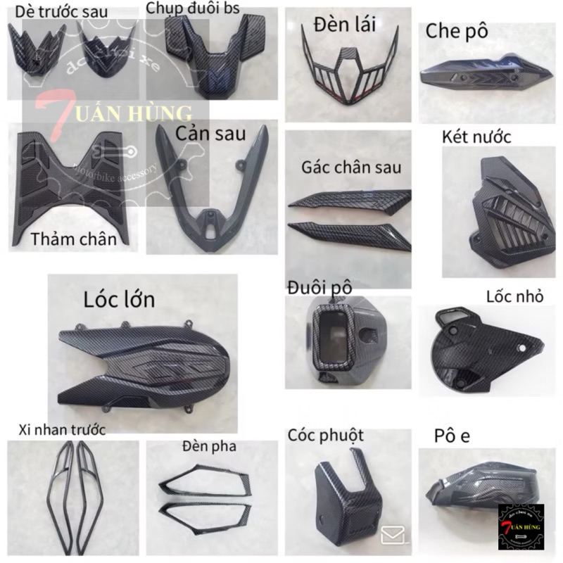 Bộ Ốp Carbon Vario 125 (2023 - 2025) [MẪU MỚI] che pô vario 125, đuôi pô vario 125,che két nước vari