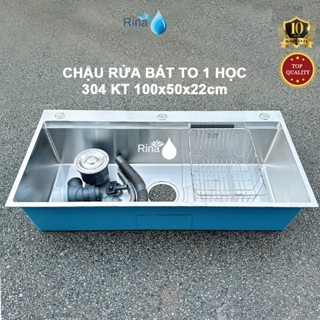 [304-1 HỐ SIÊU TO 100x50cm] Chậu rửa chén bát 1 hố (học) siêu to inox 304 Rina KT 100x50x22cm MH04