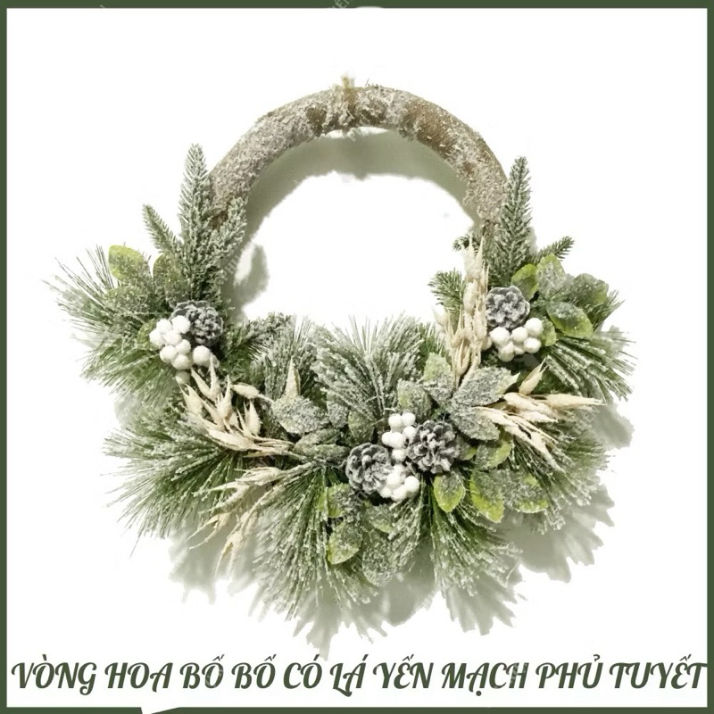 Vòng nguyệt quế đường kính 35cm có lá yến mạch phủ tuyết